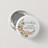 Rustic Ivory White Floral 100e verjaardag Ronde Button 3,2 Cm (Voorkant /achterkant)