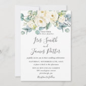 Rustic Ivory White Floral Roos Eucalyptus Wedding Kaart (Voorkant)