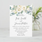Rustic Ivory White Floral Roos Eucalyptus Wedding Kaart (Staand voorkant)