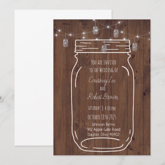 Rustic Jar Twinkle Lights Huwelijksuitnodiging Kaart (Voorkant / Achterkant)
