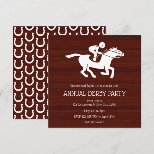 Rustic Jockey Annual Derby Party Invitation (Devant / Derrière)