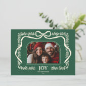 Rustic Joy Christmas Bow Ribbon Foto Lijst Kaart (Staand voorkant)