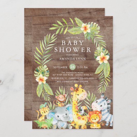Rustic Jungle Safari Baby shower garçon Invitation (Devant / Derrière)