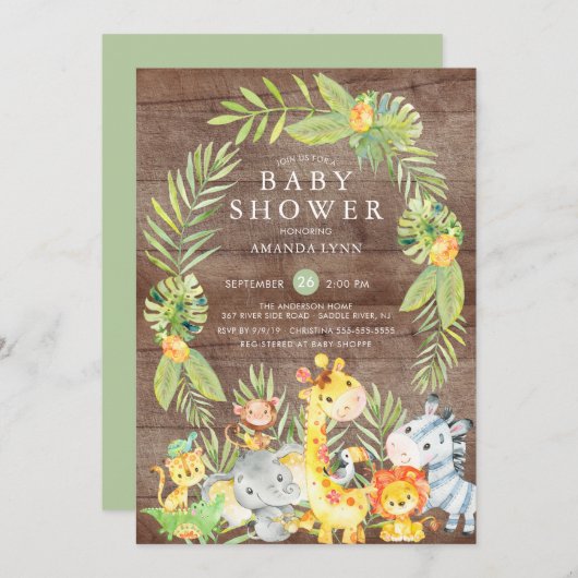 Rustic Jungle Safari Invitation Baby shower neutre (Devant / Derrière)