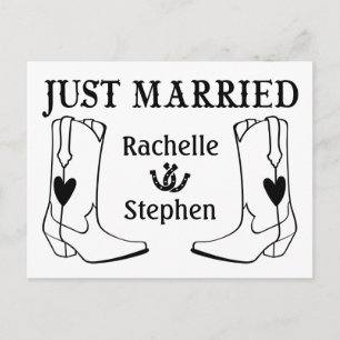 Rustic Just Married Wedding Western Land Black Aankondigingskaart
