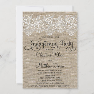 Rustic Jute and Lace Engagement Party Kaart