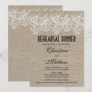 Rustic Jute and Lace Rehearsal Dinner Kaart