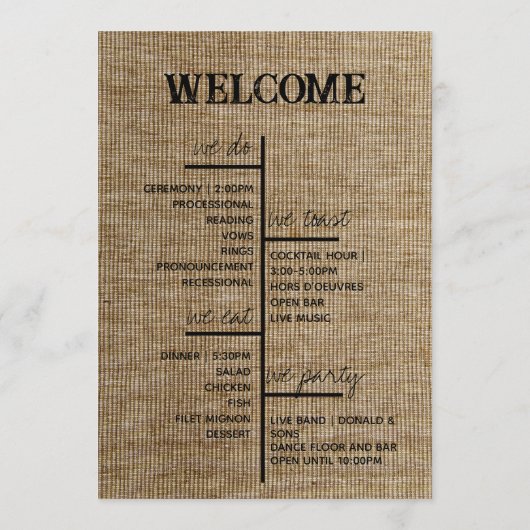 Rustic Jute Bruiloftsprogramma – Gepersonaliseerd Programma (Achterkant)