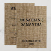 Rustic Jute Bruiloftsprogramma – Gepersonaliseerd Programma (Voorkant / Achterkant)