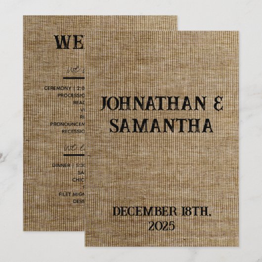 Rustic Jute Bruiloftsprogramma – Gepersonaliseerd Programma (Voorkant / Achterkant)