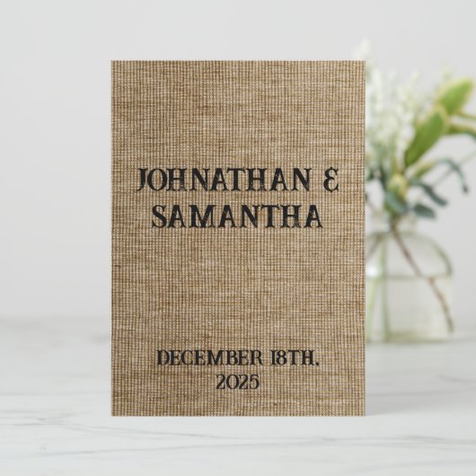 Rustic Jute Bruiloftsprogramma – Gepersonaliseerd Programma (Staand voorkant)