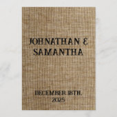 Rustic Jute Bruiloftsprogramma – Gepersonaliseerd Programma (Voorkant)
