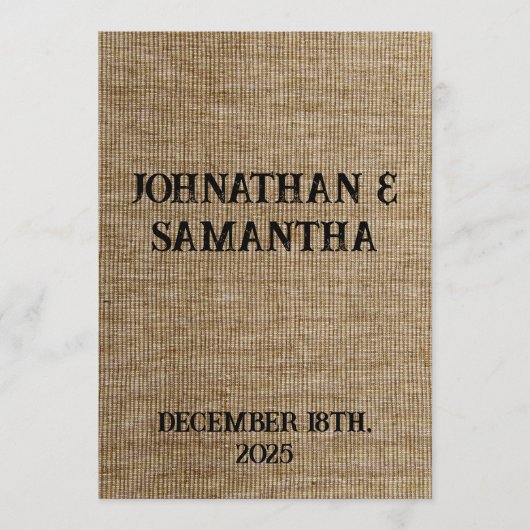 Rustic Jute Bruiloftsprogramma – Gepersonaliseerd Programma (Voorkant)