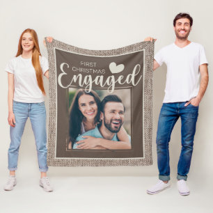 Rustic Jute Bruin 1e Kerst Verloving Foto Fleece Deken