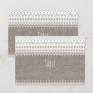 Rustic jute & elegante kant tafelnummer voor de br