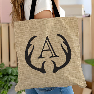 Rustic Jute Herten Gewei Monogram Tas