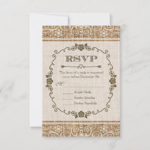 Rustic Jute Kant Bruiloft RSVP Kaartje