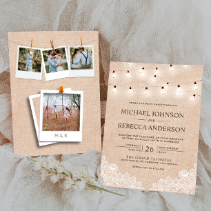 Rustic Jute Kant Kabel Licht Foto Bruiloft Kaart