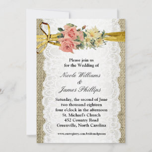 Rustic jute & witte kant romantische trouw kaart