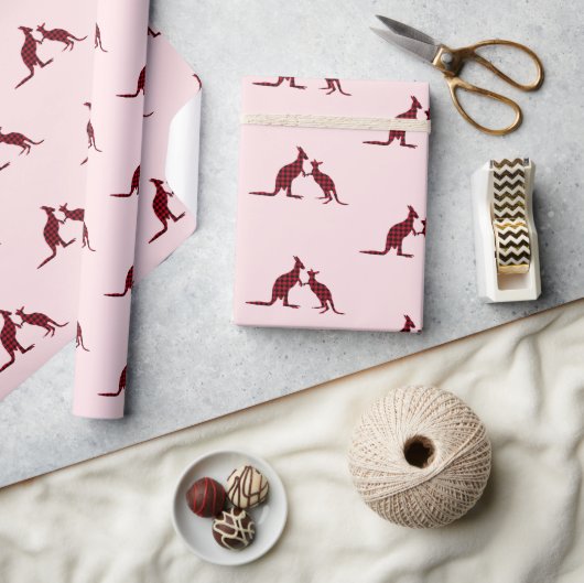 Rustic Kangaroo Australian Pink Pattern Holiday Cadeaupapier (Crafts)