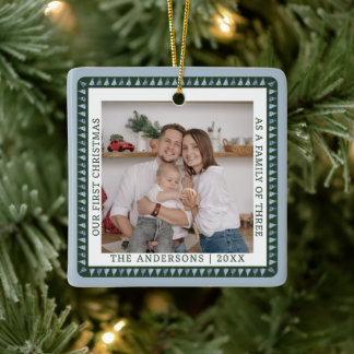 Rustic Kerst Eerste Kerstdag Familie Foto Dubbelzi Keramisch Ornament
