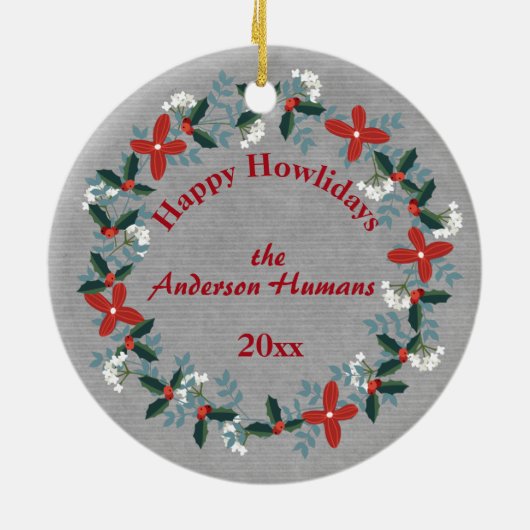 Rustic kerstbeagle Dog Antlers Greenery Keramisch Ornament (Achterkant)