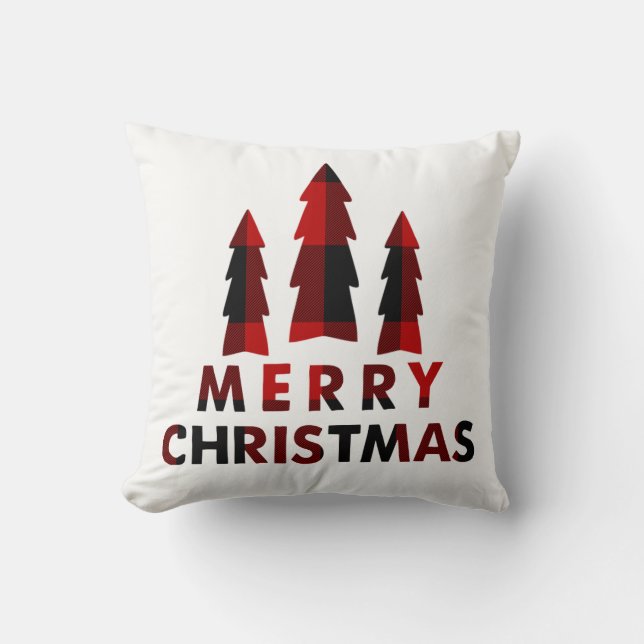 Rustic Kerstbomen Rood Buffalo Geruit Kussen (Voorkant)