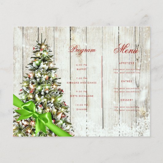 Rustic Kerstboom Uitnodigingsprogramma Menu Groen (Achterkant)
