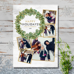 Rustic Kerstmis 5 Foto Collage Groene Krans Feestdagenkaart