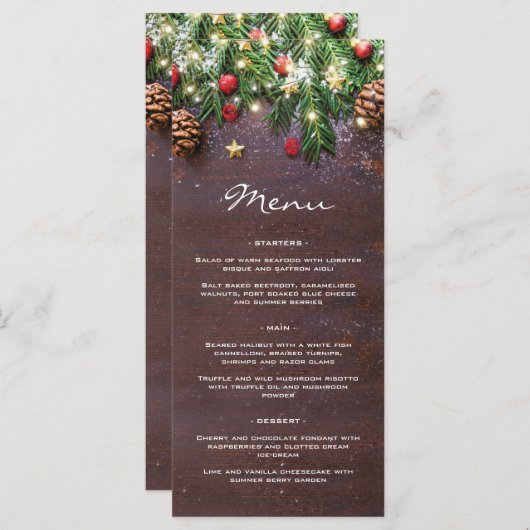 Rustic Kerstvakantie Dinerfeest Menu (Voorkant / Achterkant)