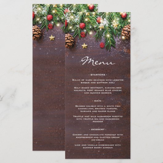 Rustic Kerstvakantie Dinner Party Menu (Voorkant / Achterkant)