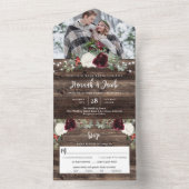 Rustic Kerstwinter Hout Foto bruiloft All In One Uitnodiging (Binnen)