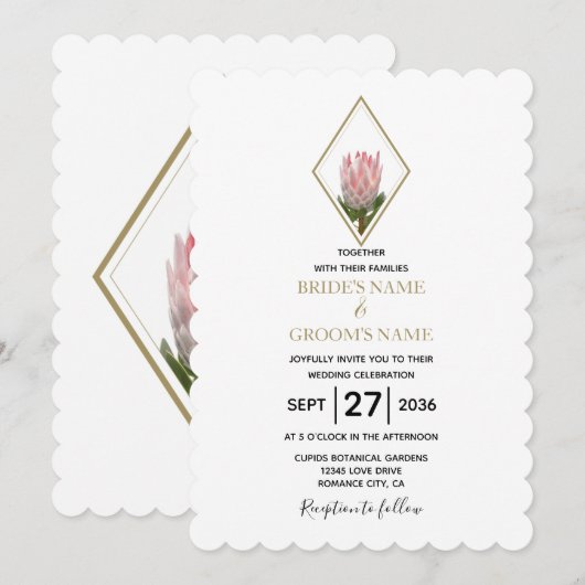 Rustic King Protea Wedding Invitations Kaart (Voorkant / Achterkant)