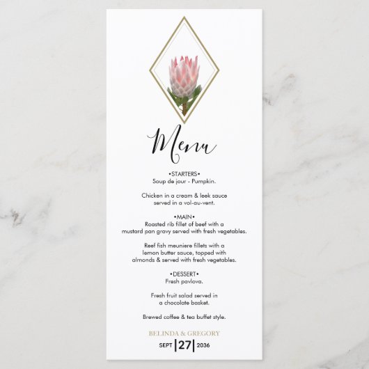 Rustic King Protea Wedding Menu (Voorkant)