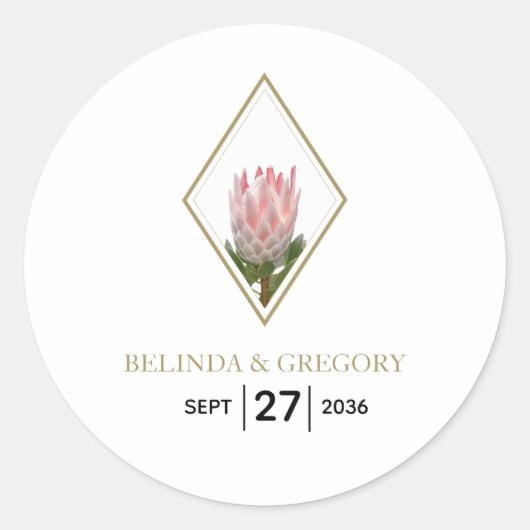 Rustic King Protea Wedding Ronde Sticker (Voorkant)