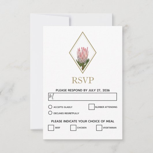 Rustic King Protea Wedding RSVP Kaarten Kaartje (Voorkant)