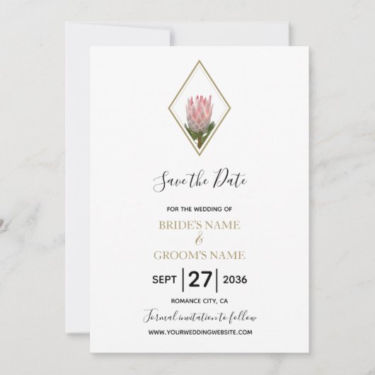 Rustic King Protea Wedding Save the Date (Voorkant)