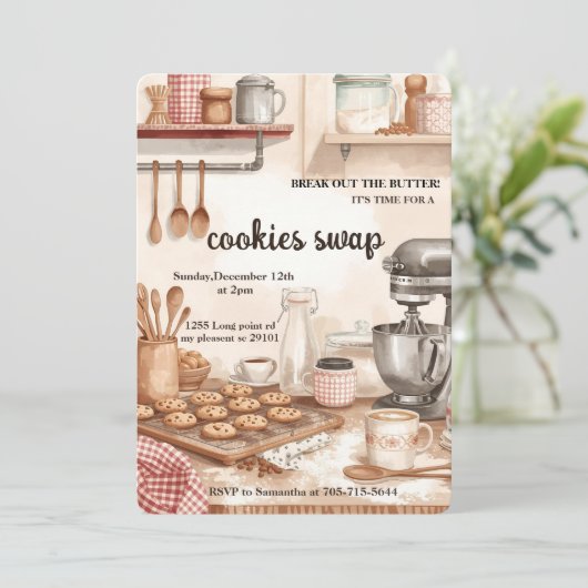 “Rustic Kitchen Cookie Swap Kaart (Staand voorkant)