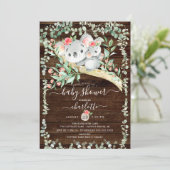 Rustic Koala Bear Girls Baby shower Invitation (Debout devant)