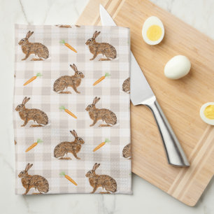 Rustic Konijn En Wortel Patroon Beige Boerderijsti Theedoek