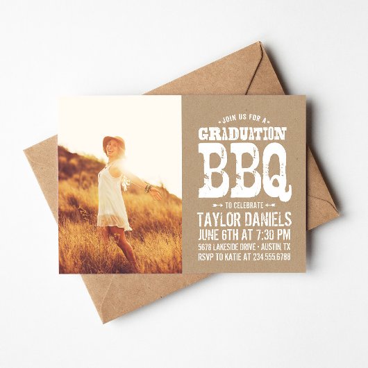 Rustic Kraft Afstuderen Foto BBQ Uitnodiging
