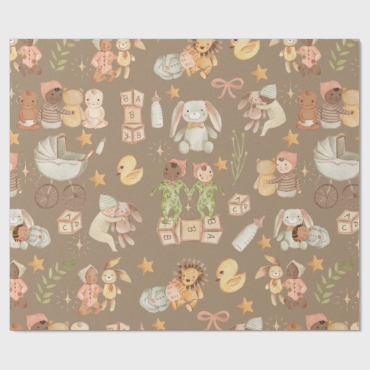 Rustic Kraft All Ethnicity Baby Large Pattern Cadeaupapier (Vlak)