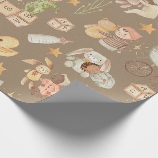 Rustic Kraft All Ethnicity Baby Large Pattern Cadeaupapier (Hoek)
