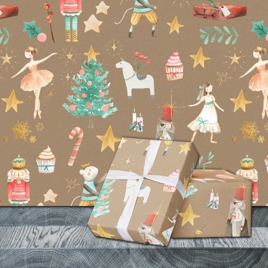 Rustic Kraft Alles Nutkraker Kerstmis Inpakpapier Vel
