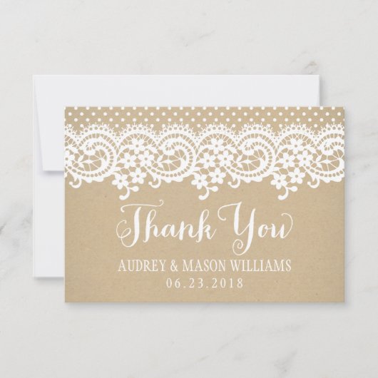 Rustic Kraft and Lace Wedding Monogram Bedankkaart (Voorkant)