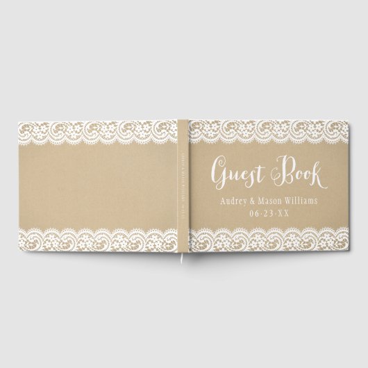 Rustic Kraft and Lace Wedding Monogram Gastenboek (Volledig)