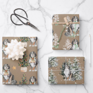 Rustic Kraft Bernese Dogs Being Naughty & Nice Inpakpapier Vel