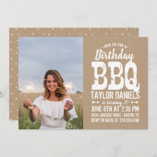 Rustic Kraft Birthday BBQ Photo Invitation