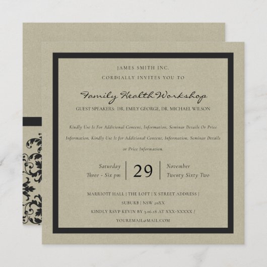 RUSTIC KRAFT BLACK DAMASK CLASSIC WORKSHOP EVAL KAART (Voorkant / Achterkant)