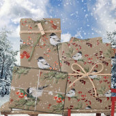 Rustic Kraft Black Pet Chickadee Birds & Berries 2 Inpakpapier Vel